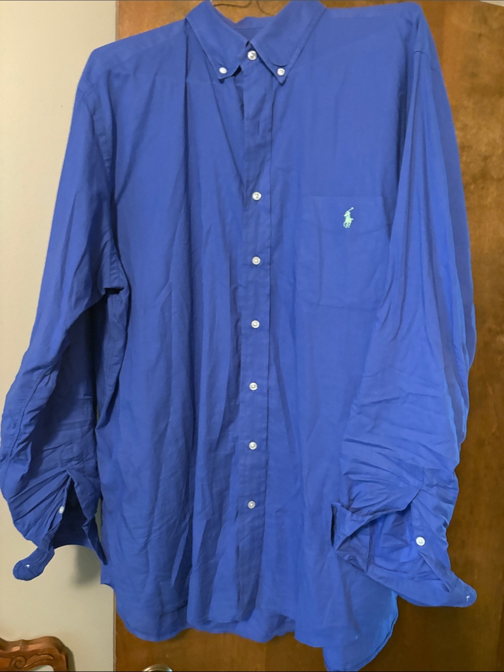 Ralph Lauren Men's Bright Blue Button-Down Shirt with Pony Logo
